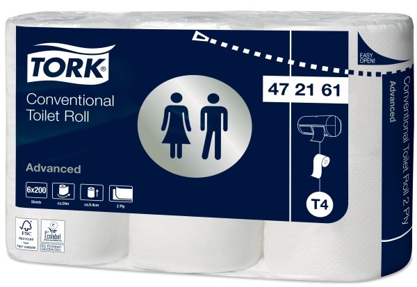 Toiletpapier Tork Conventional Toilet Roll Advanced 200-vellen 2-laags T4 (472161)